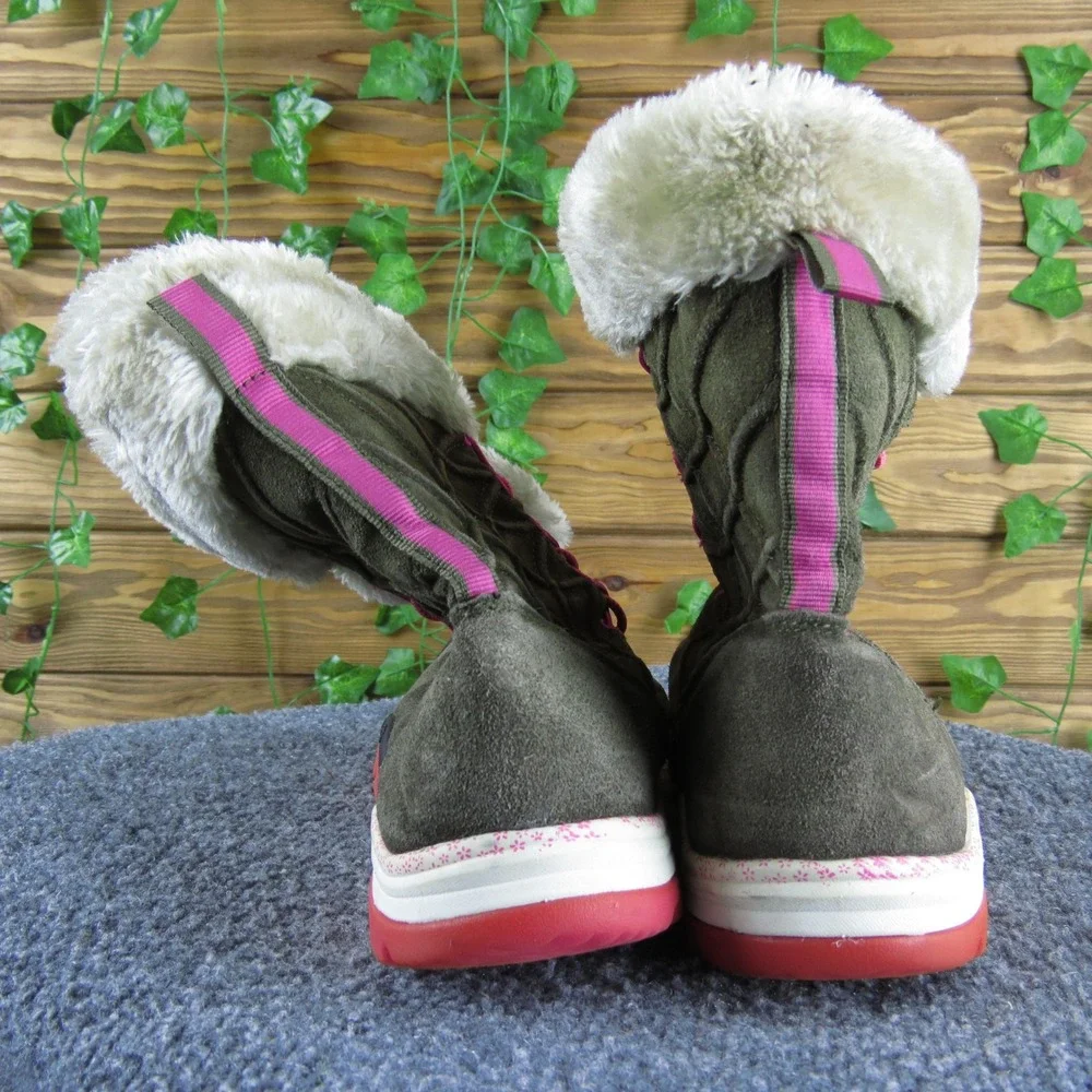 Jambu Collett Girls 4 Brown Suede Faux Fur Boots Pink Laces Winter Outdoor Warm‎